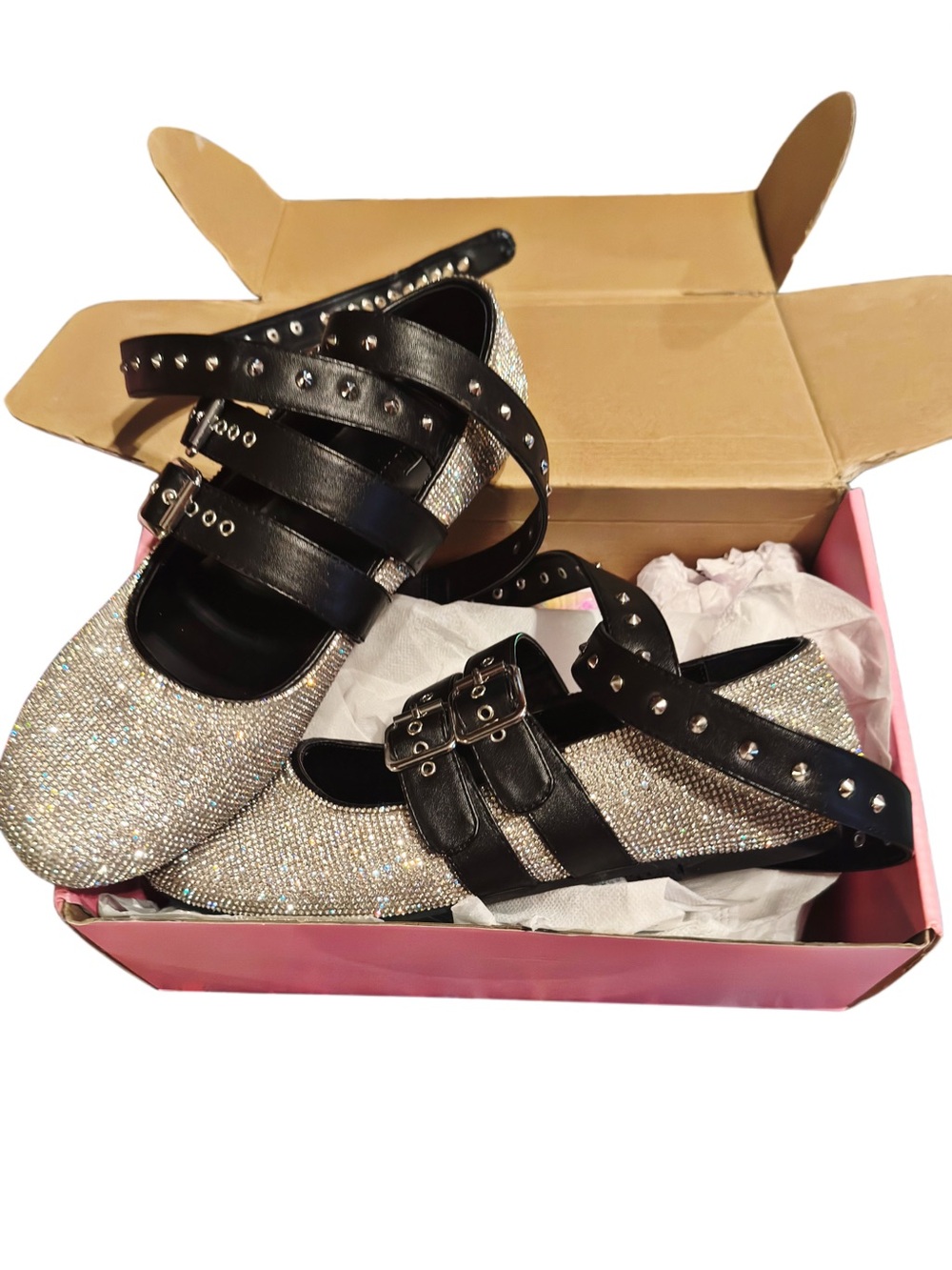 NIB- Sugar Thrillz x Dolls Kill Rhinestone Ballet Flats • Sparkle Mary Janes •10